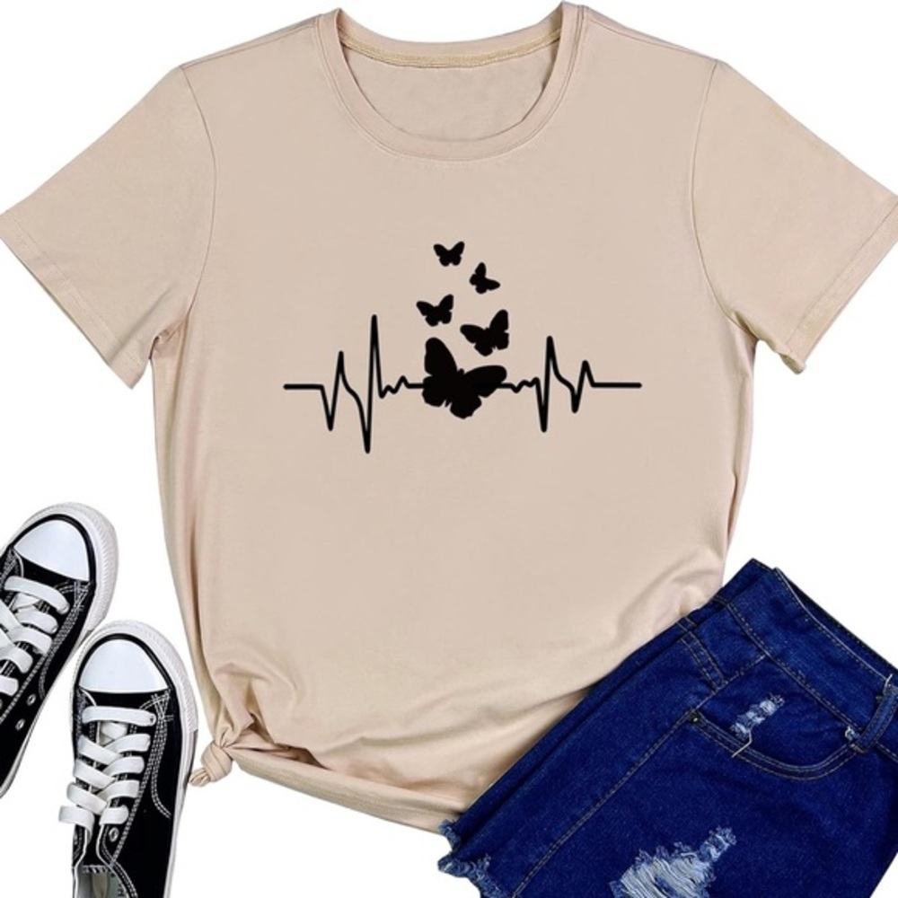 Heartbeat with butterflies T shirt